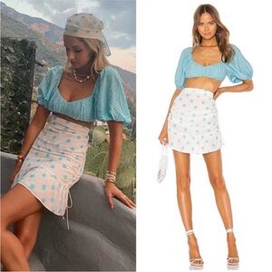 For Love & Lemons Caroline Polka Dot Mini Skirt in Bay Breeze Small